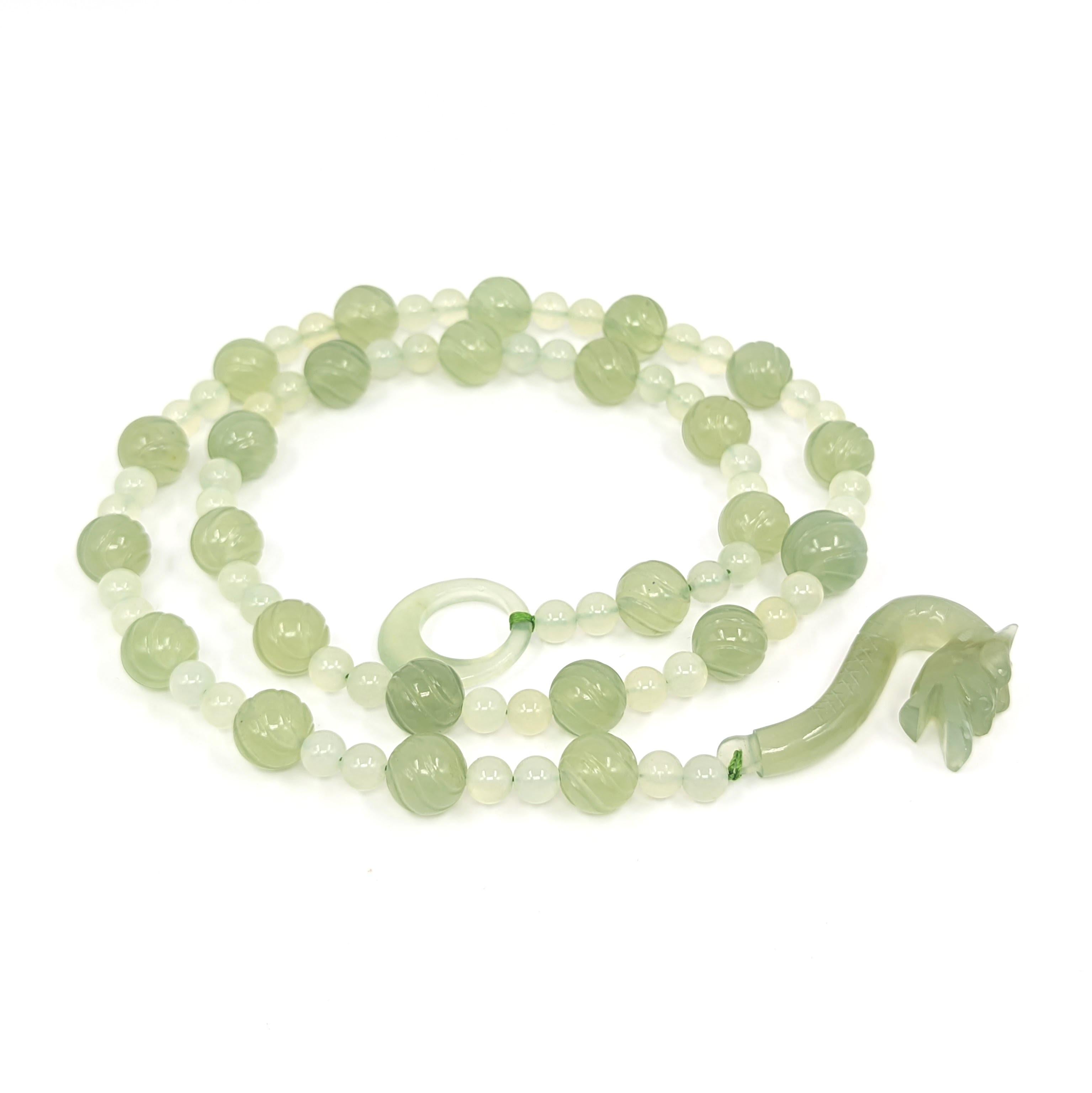 Women's or Men's Vintage Chinese Arts & Crafts 'HK' Ltd Translucent Two Tone Jade Dragon Necklace
