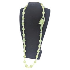 Vintage Chinese Arts & Crafts 'HK' Ltd Translucent Two Tone Jade Dragon Necklace