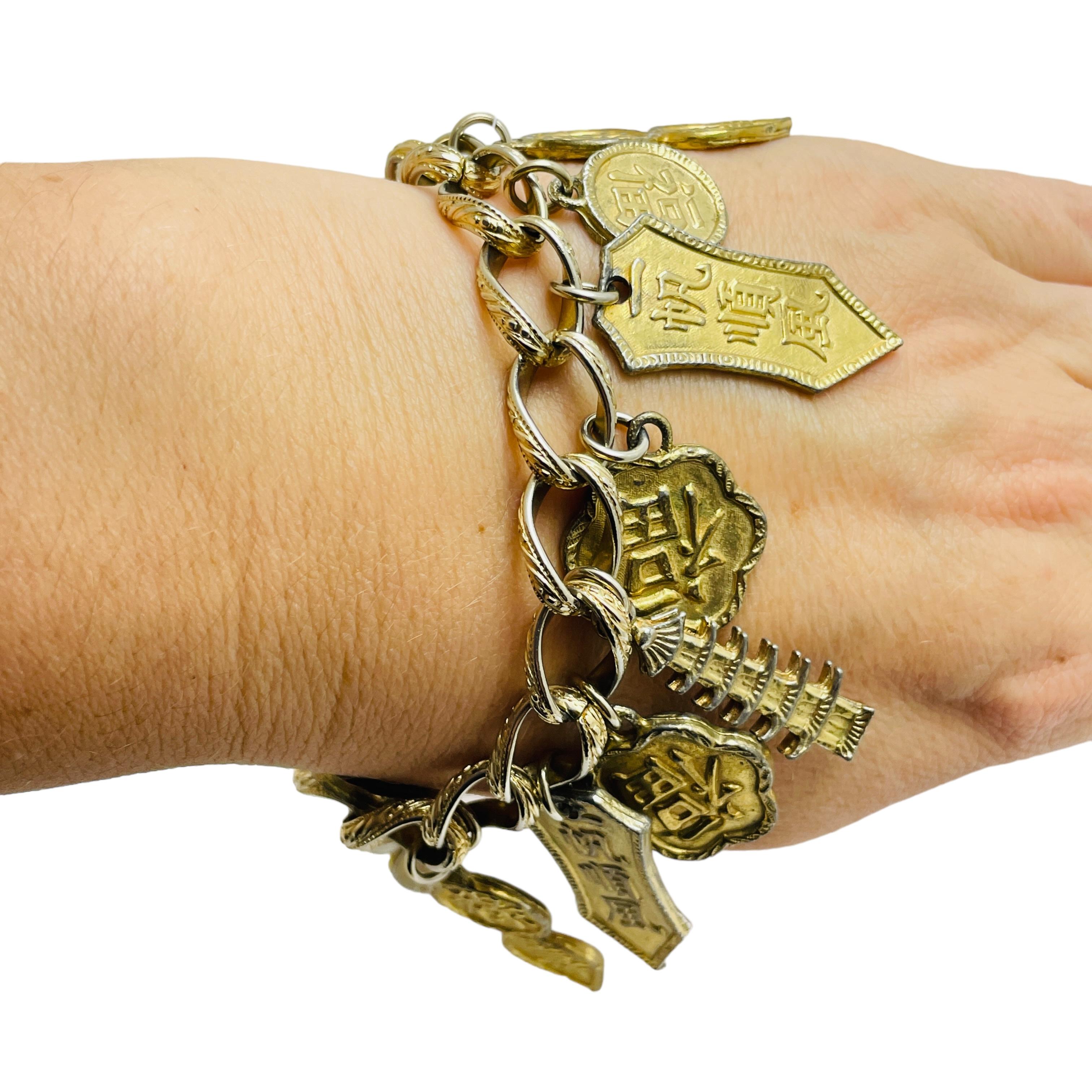 Vintage Chinese Asian oriental gold tone charm bracelet 1