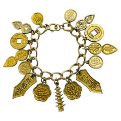 Retro Chinese Asian oriental gold tone charm bracelet 