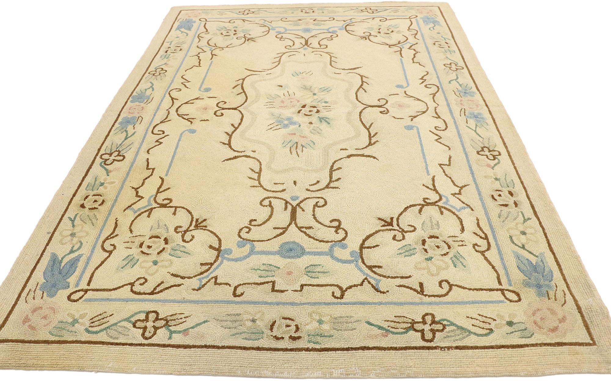 Hand-Woven Vintage Chinese Aubusson Floral Hooked Rug For Sale