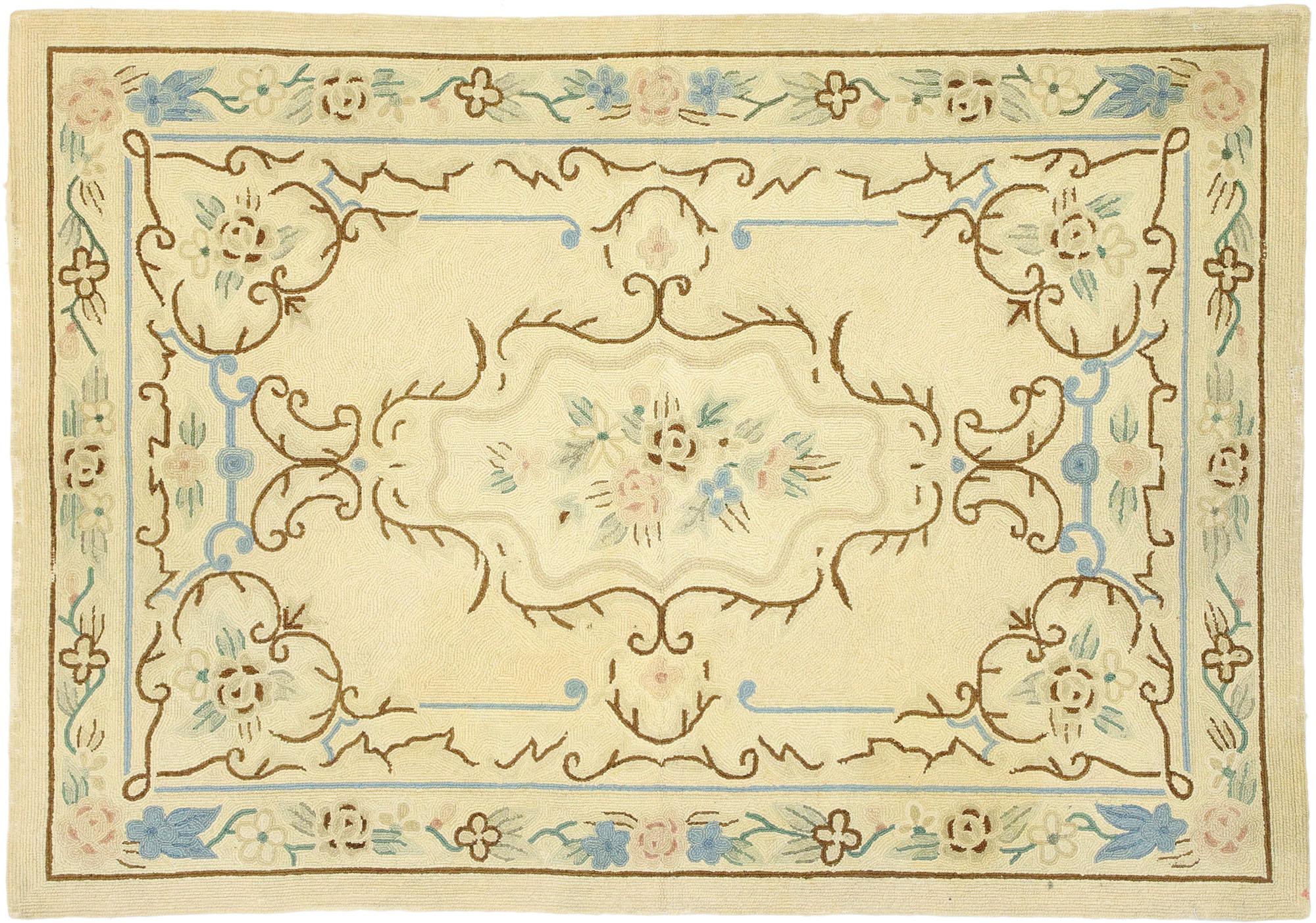 Vintage Chinese Aubusson Floral Hooked Rug For Sale 2