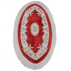 Vintage Chinese Aubusson Oval Hand-Woven Red Rug 5'3" x 3' (161 x 91 cm Carpet)