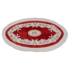 Tappeto vintage cinese Aubusson ovale tessuto a mano rosso 5'3" x 3' (161 x 91 cm)
