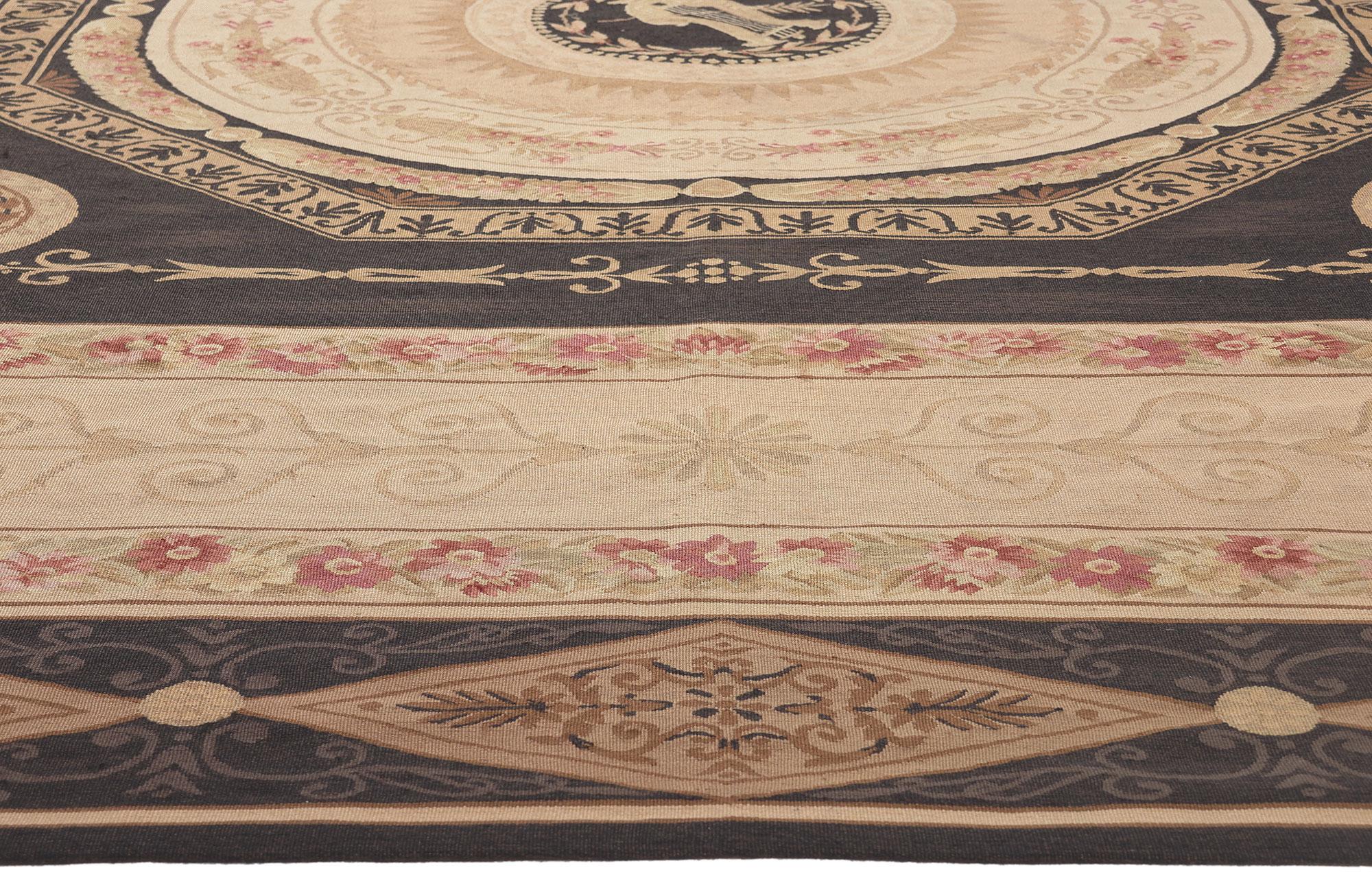 Hand-Knotted Vintage Chinese Aubusson Rug, French Neoclassical Meets Greco-Roman Splendor For Sale