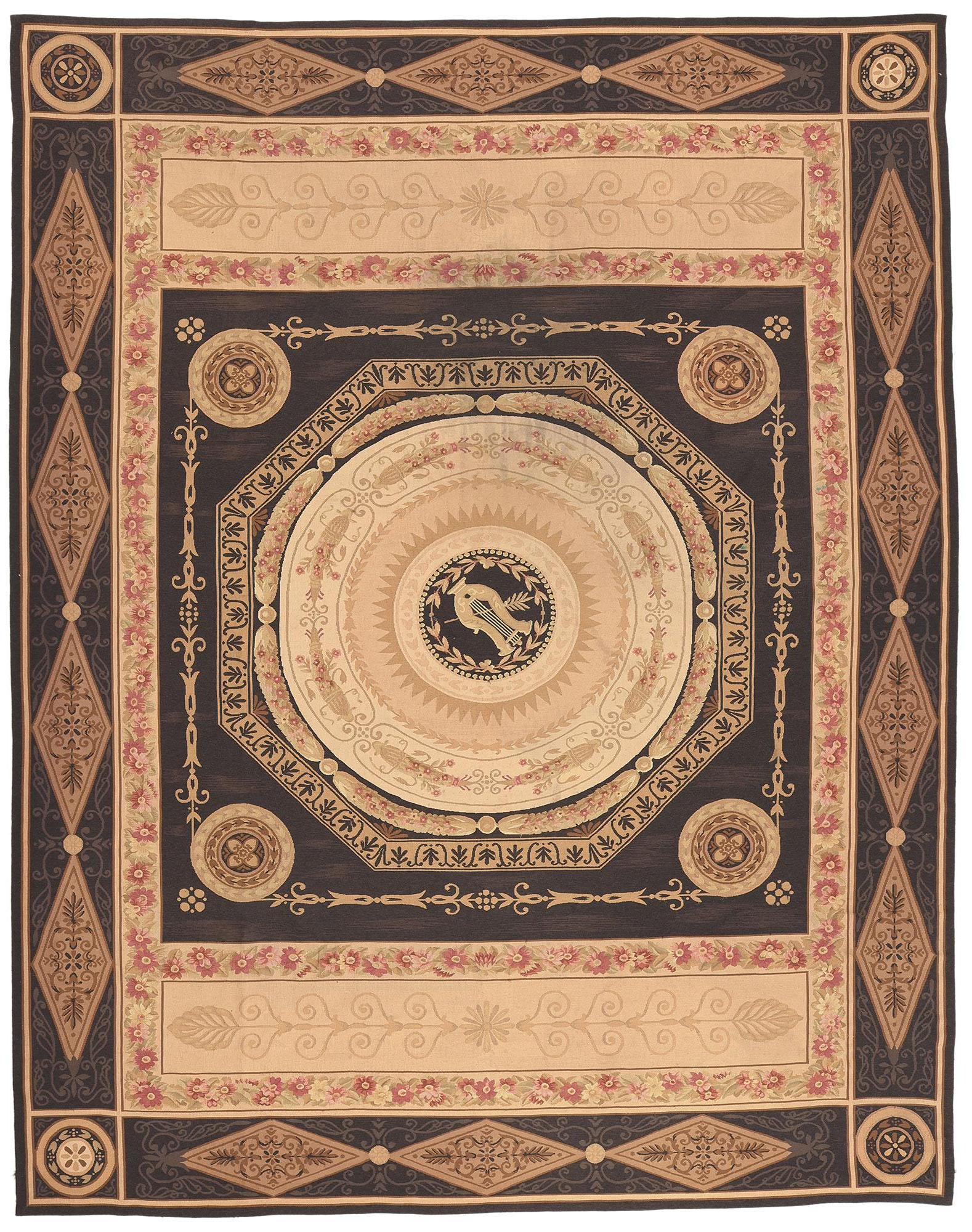 Vintage Chinese Aubusson Rug, French Neoclassical Meets Greco-Roman Splendor