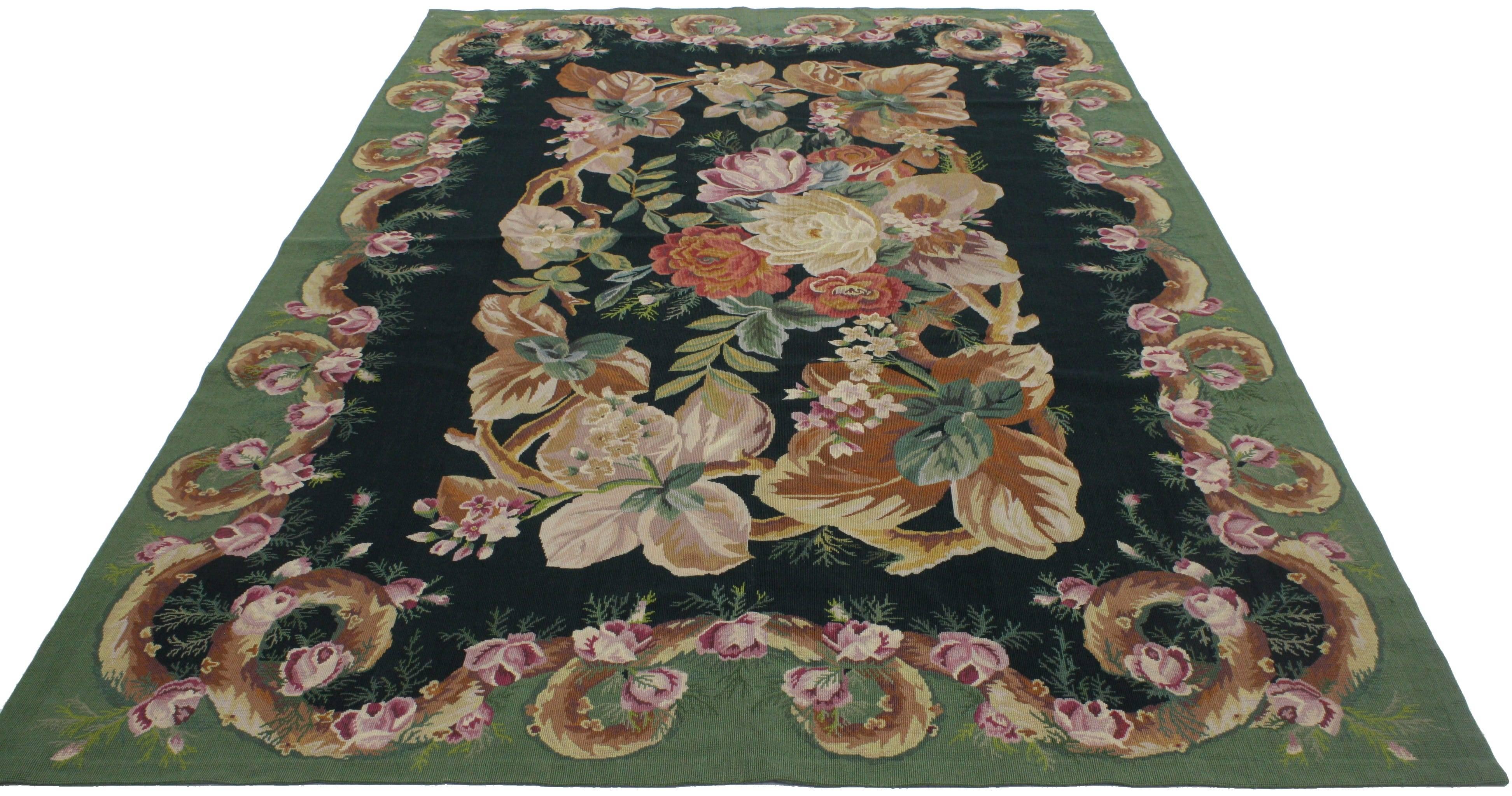 Hand-Woven Vintage Chinese Aubusson Style Needlepoint Rug with French Provincial Style