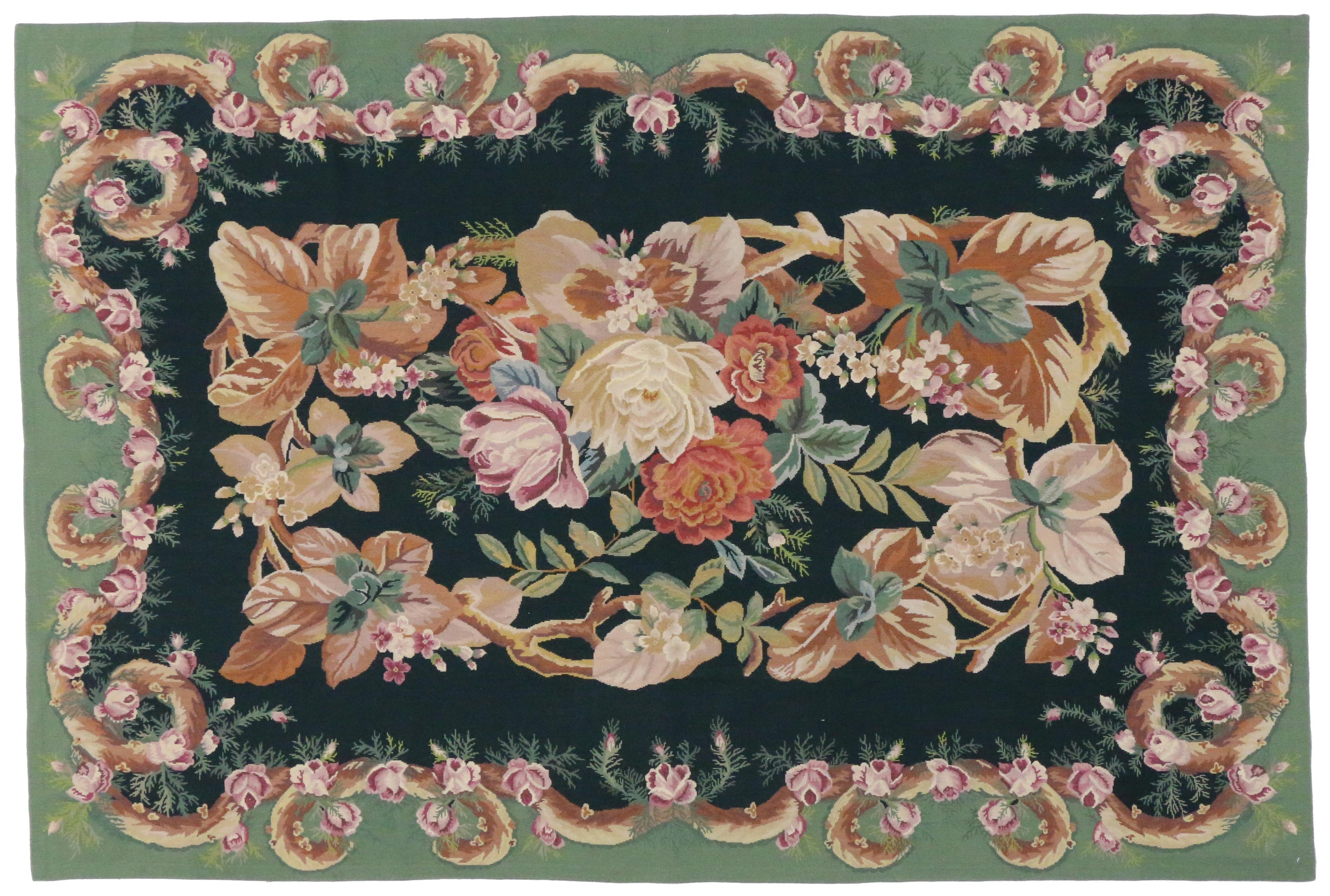 Vintage Chinese Aubusson Style Needlepoint Rug with French Provincial Style In Good Condition In Dallas, TX