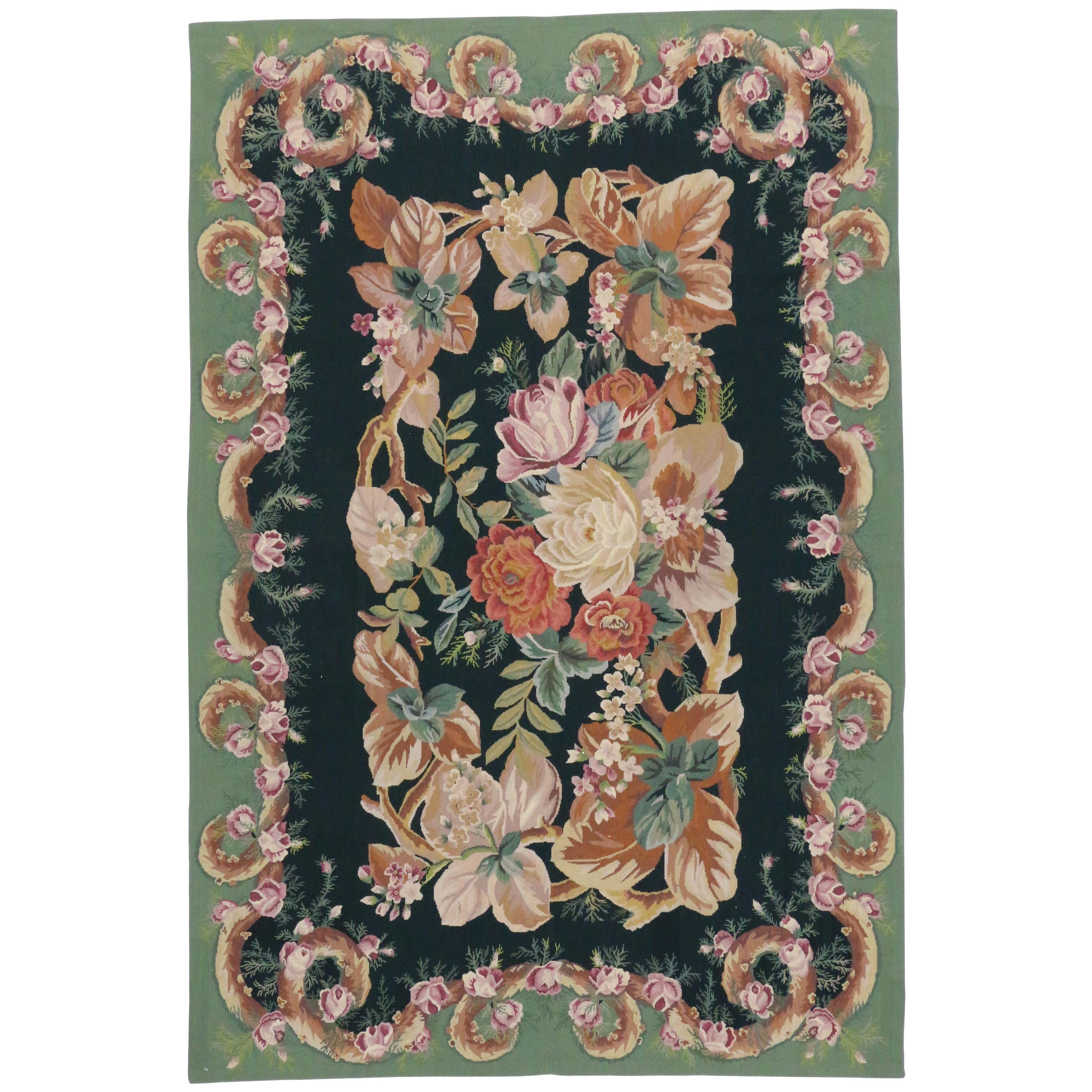 Vintage Chinese Aubusson Style Needlepoint Rug with French Provincial Style
