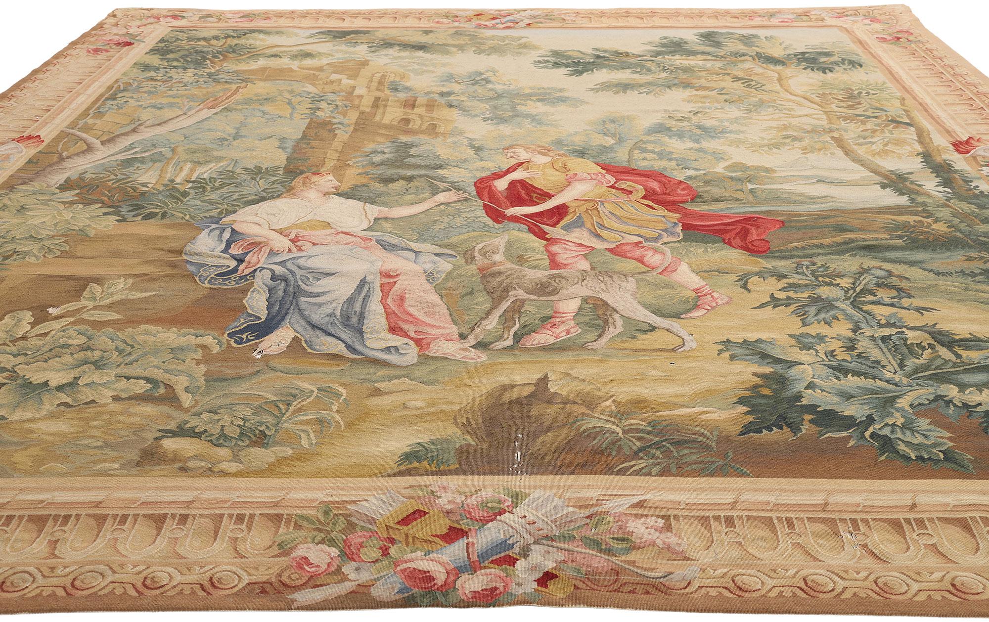 Hand-Woven Vintage Chinese Aubusson Tapestry with Zephyrus and Flora Ovid’s Metamorphoses For Sale