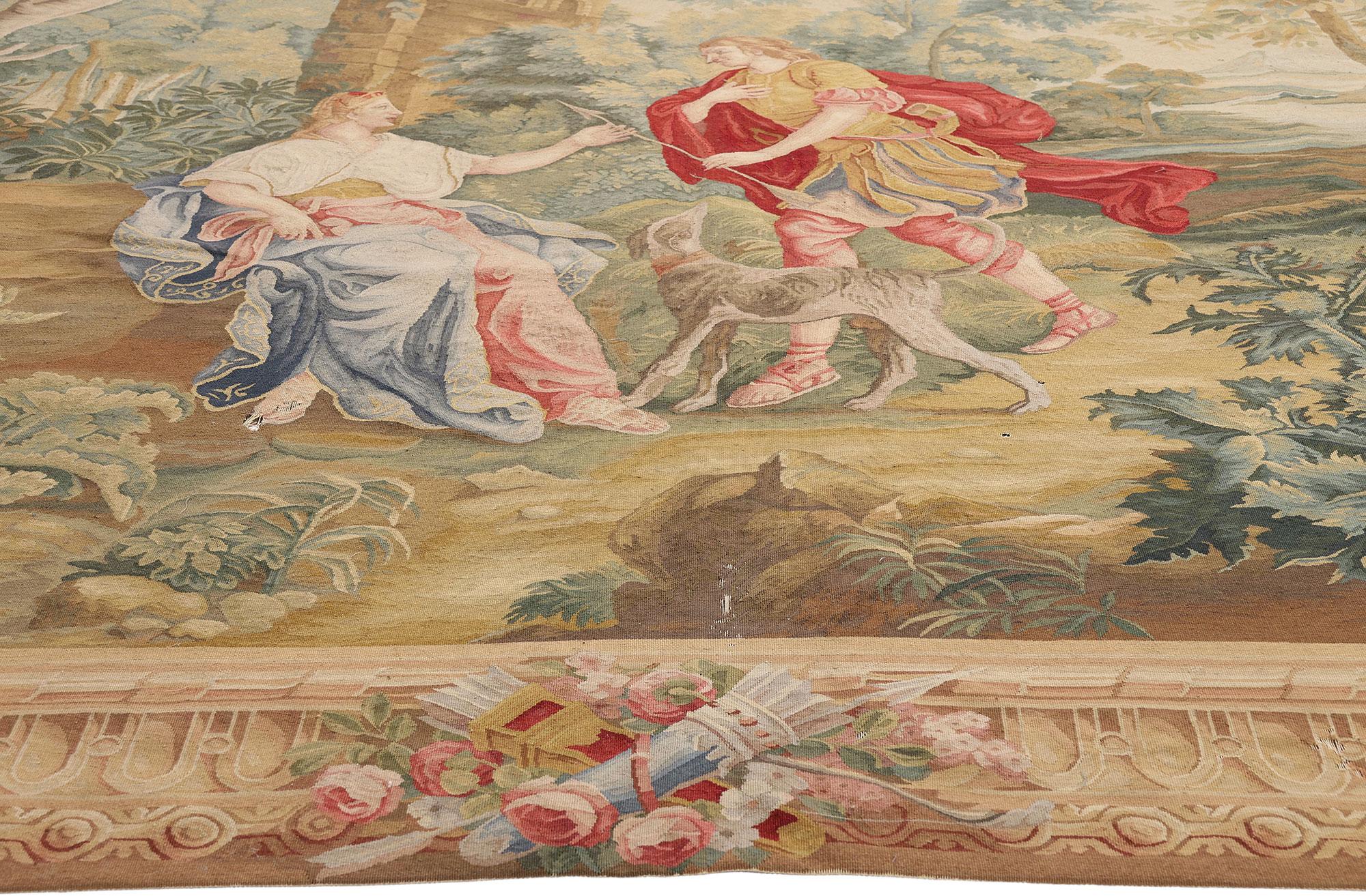 Vintage Chinese Aubusson Tapestry with Zephyrus and Flora Ovid’s Metamorphoses In Good Condition For Sale In Dallas, TX