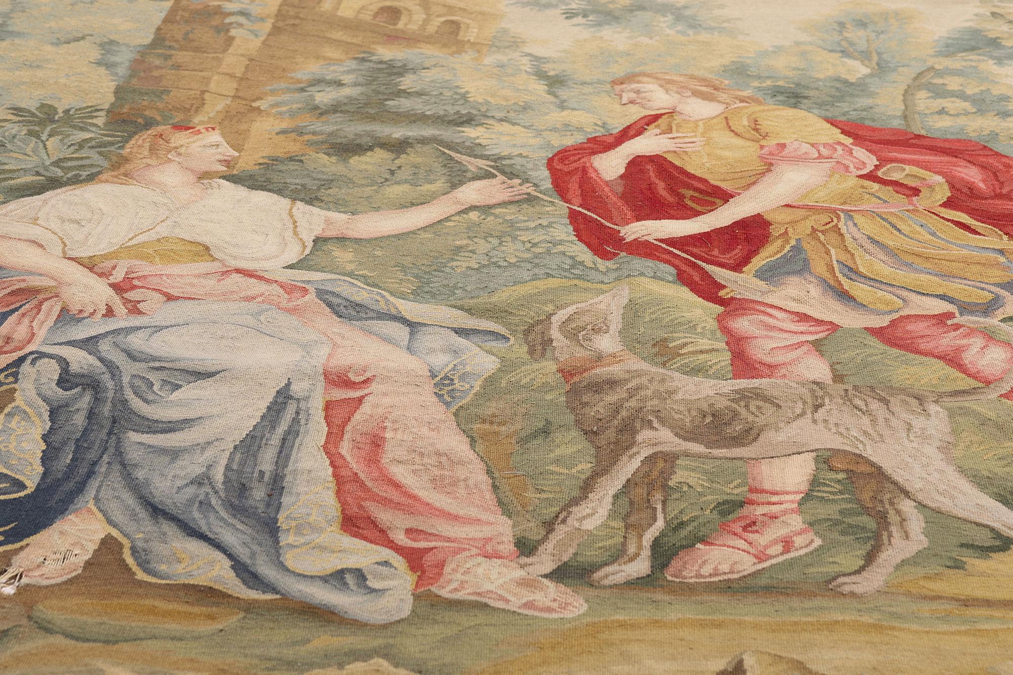 20th Century Vintage Chinese Aubusson Tapestry with Zephyrus and Flora Ovid’s Metamorphoses For Sale