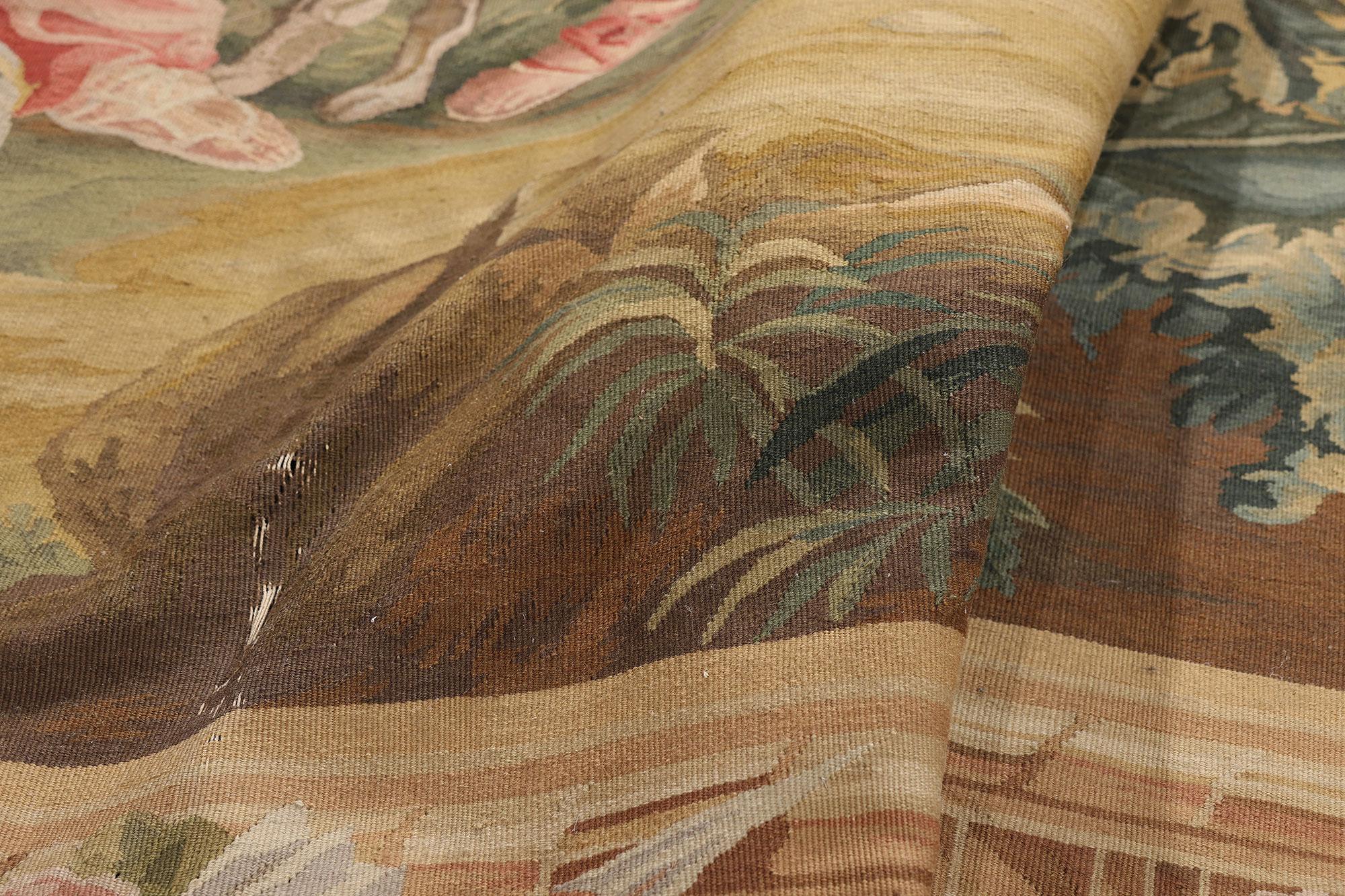 Wool Vintage Chinese Aubusson Tapestry with Zephyrus and Flora Ovid’s Metamorphoses For Sale