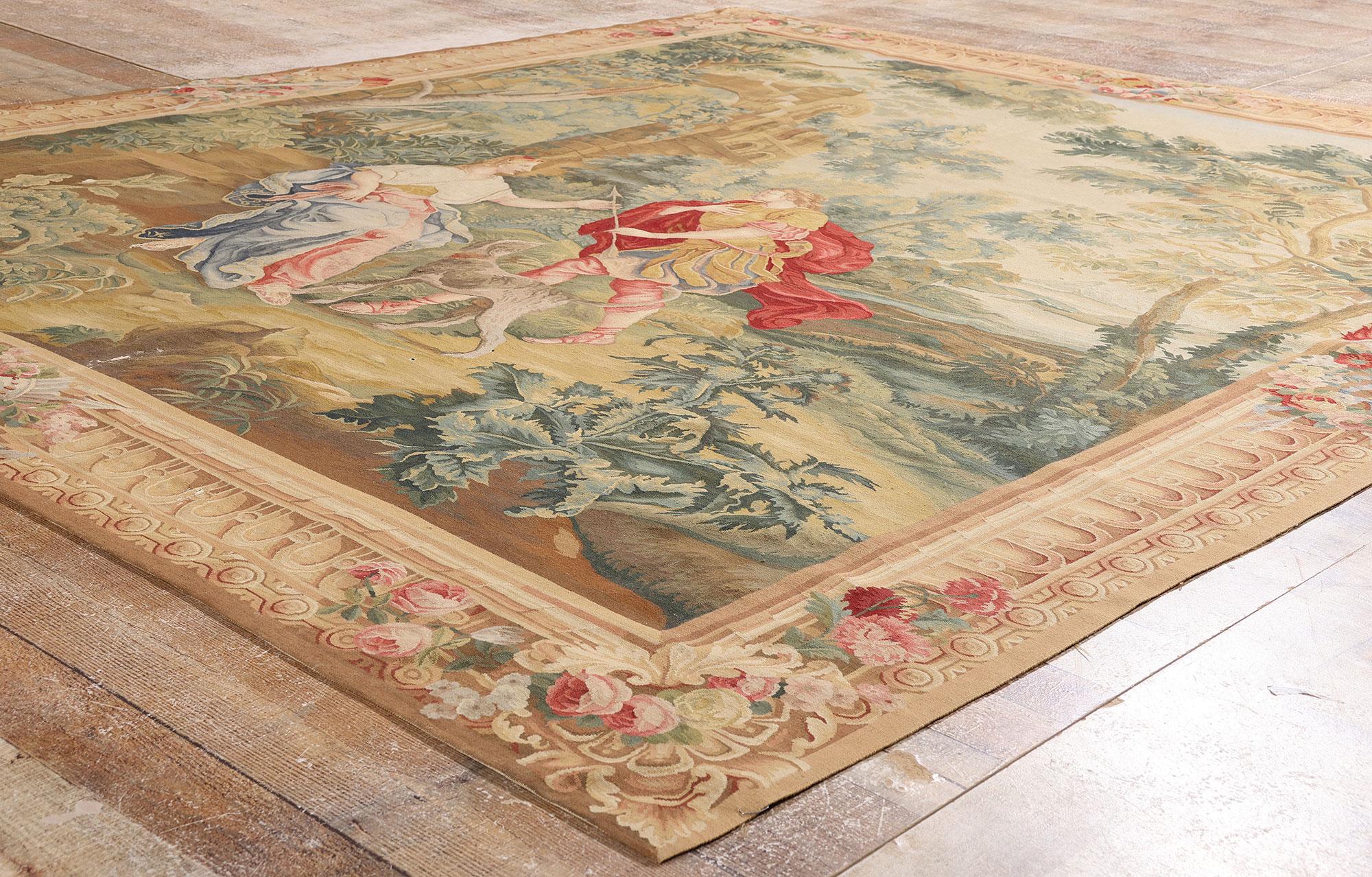 Vintage Chinese Aubusson Tapestry with Zephyrus and Flora Ovid’s Metamorphoses For Sale 2