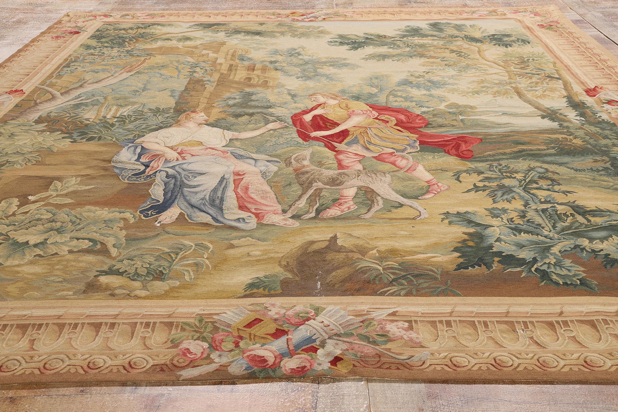 Vintage Chinese Aubusson Tapestry with Zephyrus and Flora Ovid’s Metamorphoses For Sale 3