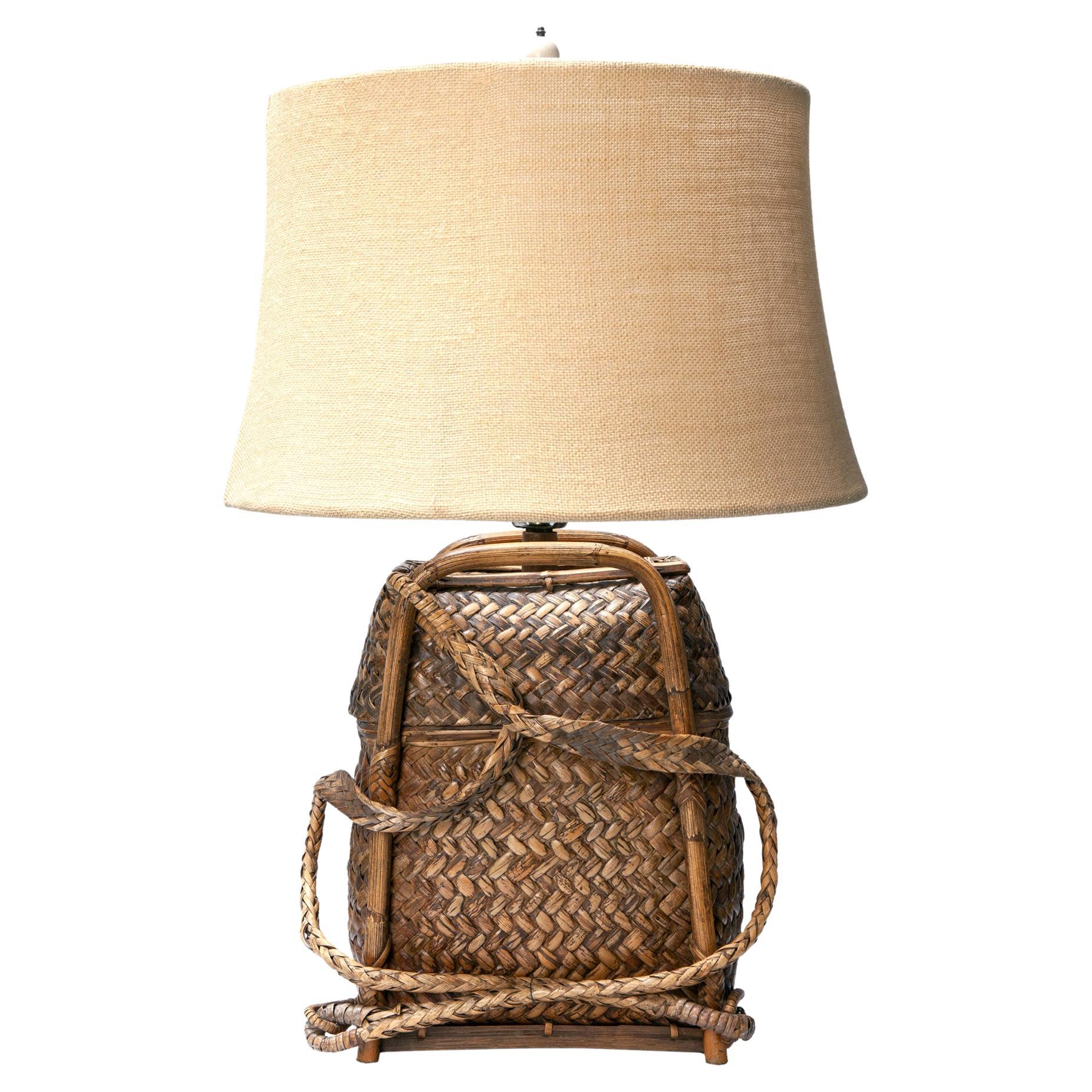 New Primitive Laundry ANTIQUE STYLE IRON LAMP Burlap Shade Electric Table Light 