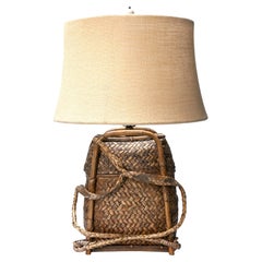 Antique Chinese Bamboo Backpack Lamp with Burlap Shade