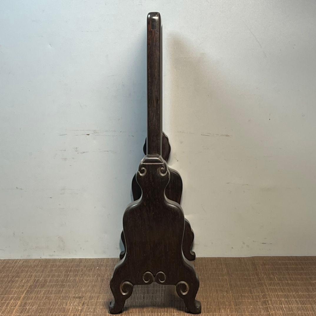 Vintage Chinese Bamboo Carving Kylin-Child Plaque with Wooden Frame & Stand For Sale 1