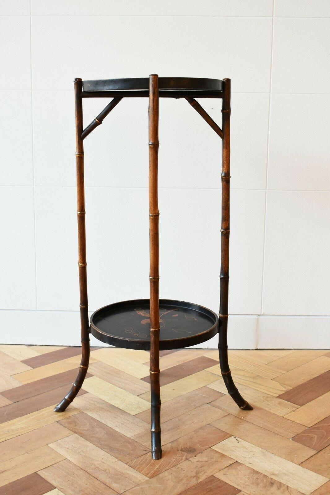 Mid-Century Modern Vintage Chinese Bamboo Two Tier Occasional Table