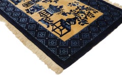 Vintage Chinese Baotou Vase Pictorial Rug with Chinese Chippendale Style