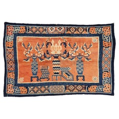 Antique Orange Chinese Baotou Vase Pictorial Carpet