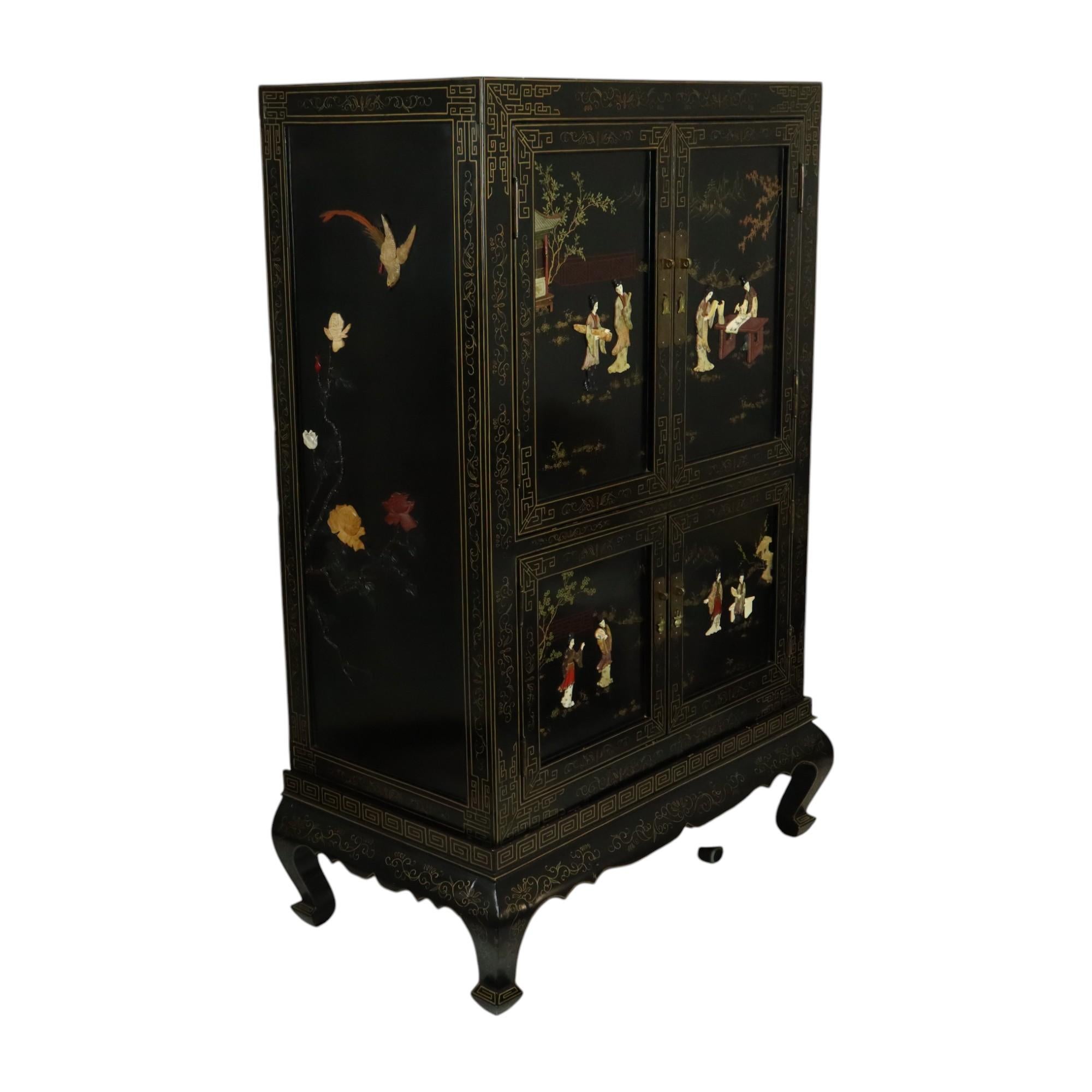 Mueble Bar Vintage Chino Madera Lacada Negra Jabonera Nácar 6