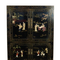 Mueble Bar Vintage Chino Madera Lacada Negra Jabonera Nácar