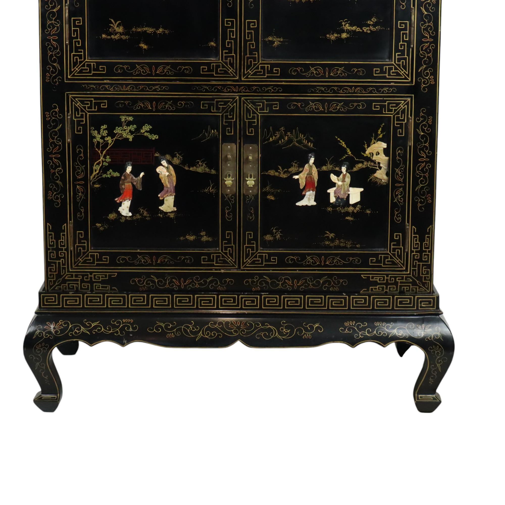 Mueble Bar Vintage Chino Madera Lacada Negra Jabonera Nácar Chinoiserie