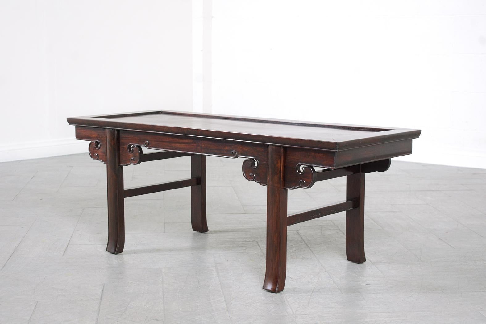 Wood Extraordinary Vintage 1970s Chinese Mahogany Coffee Table For Sale