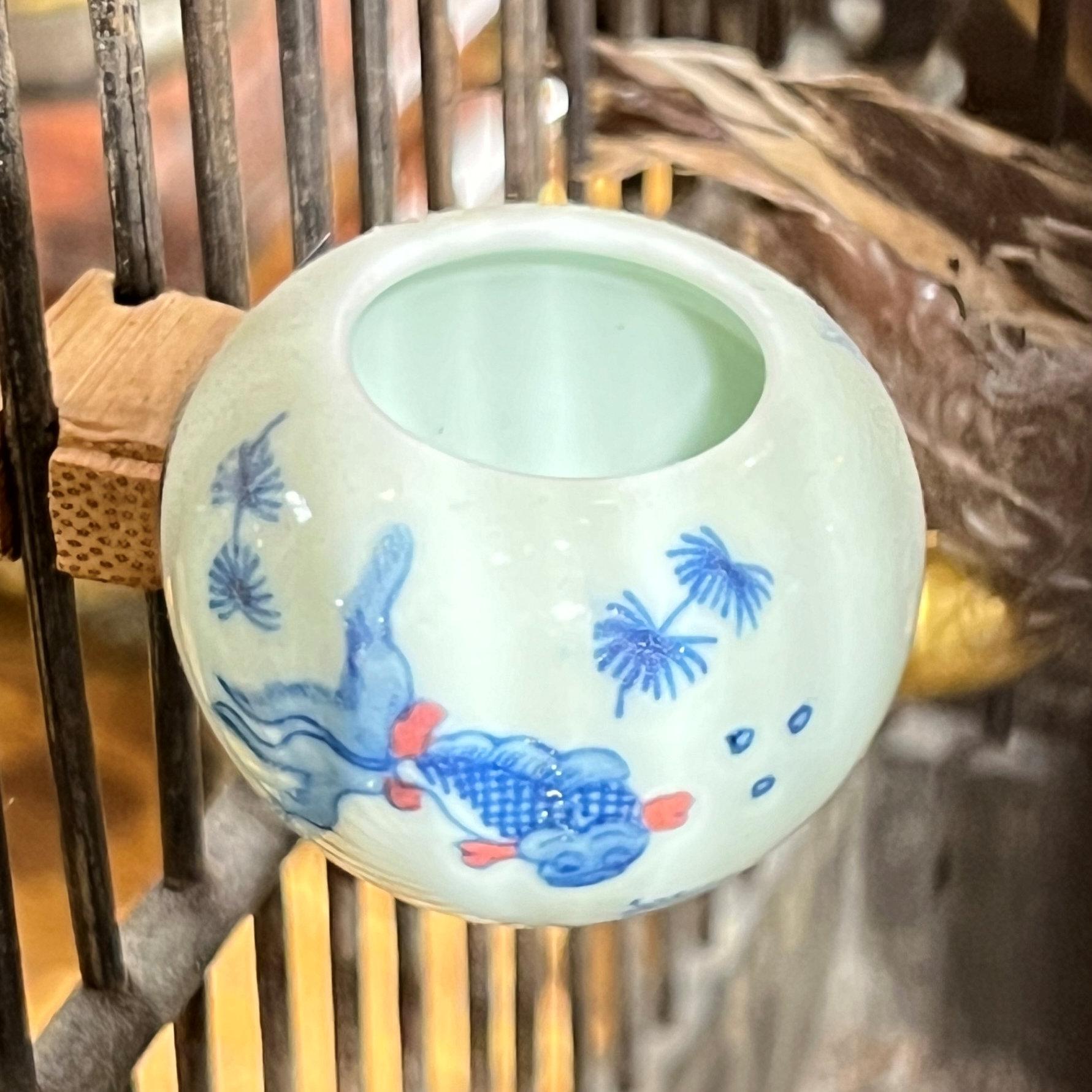 Vintage  Chinese Bird Cage with Porcelain Feeders For Sale 7