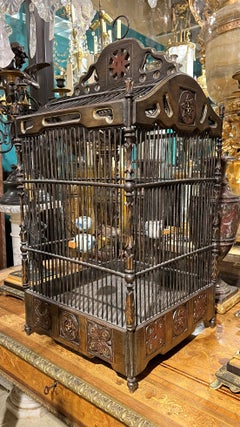 Vintage  Chinese Bird Cage with Porcelain Feeders