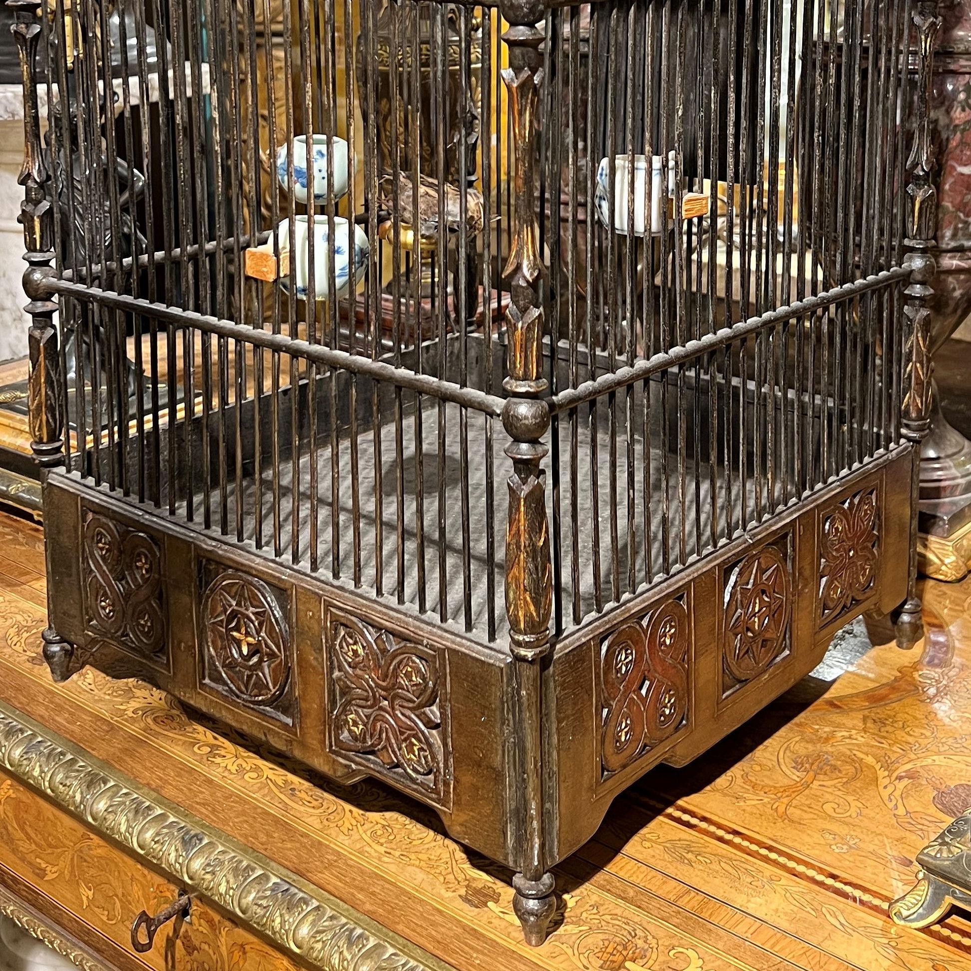20th Century Vintage  Chinese Bird Cage with Porcelain Feeders For Sale