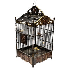 Vintage  Chinese Bird Cage with Porcelain Feeders