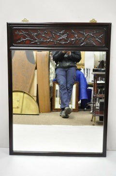 Vintage Chinese Bird Carved Hardwood Mahogany Rectangular Oriental Wall Mirror (miroir oriental rectangulaire en bois dur sculpté d'oiseaux)