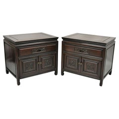 Vintage Chinese Bird Carved Mahogany Hardwood Asian Oriental Nightstand, a Pair
