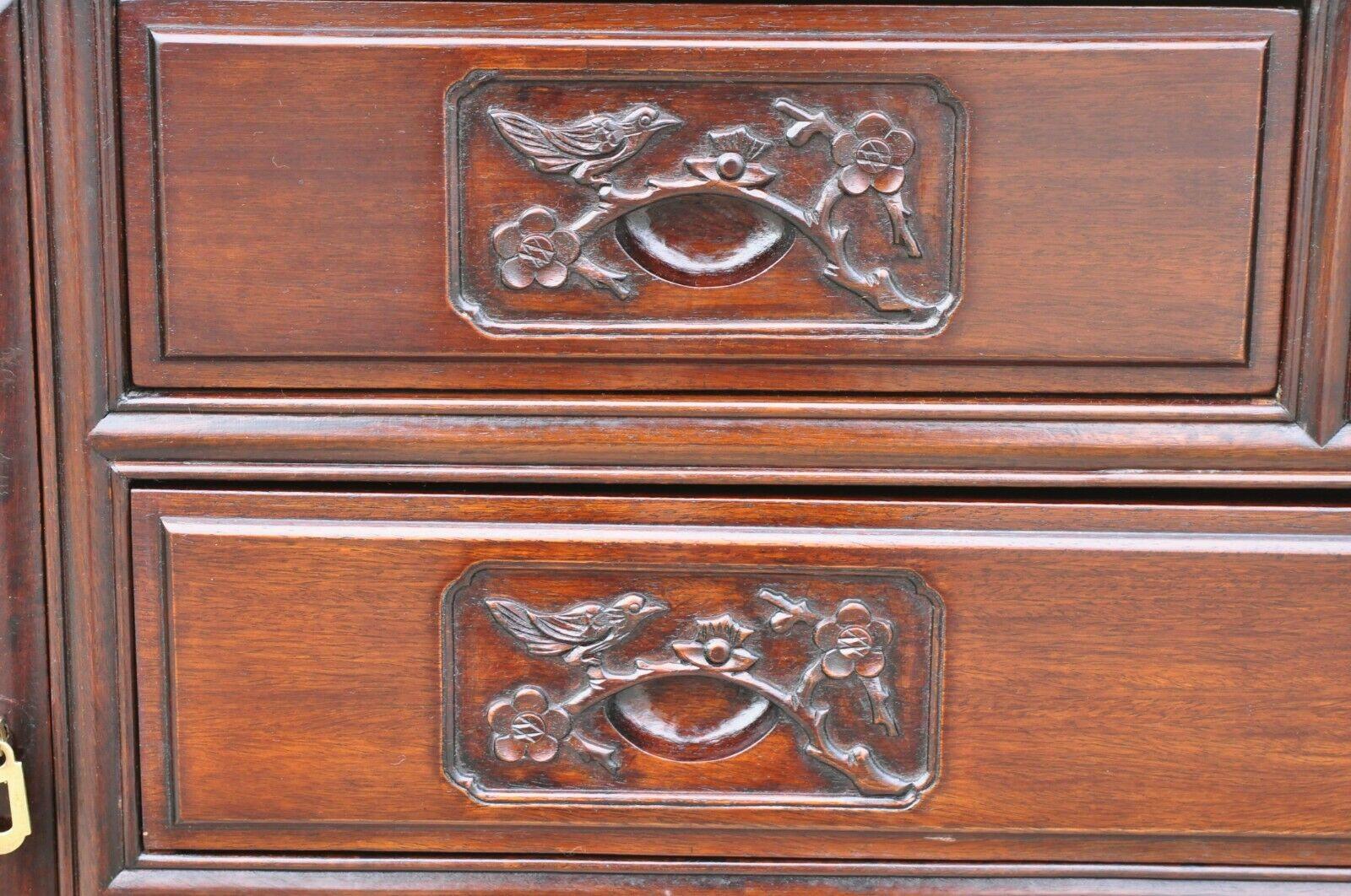 Vintage Chinese Bird Carved Mahogany Hardwood Buffet Sideboard Server Credenza 7