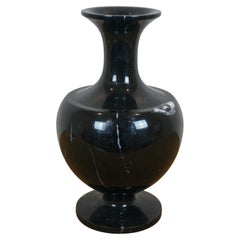Jarrón chino vintage con flores de mármol de jade negro tallado 12" (30 cm)