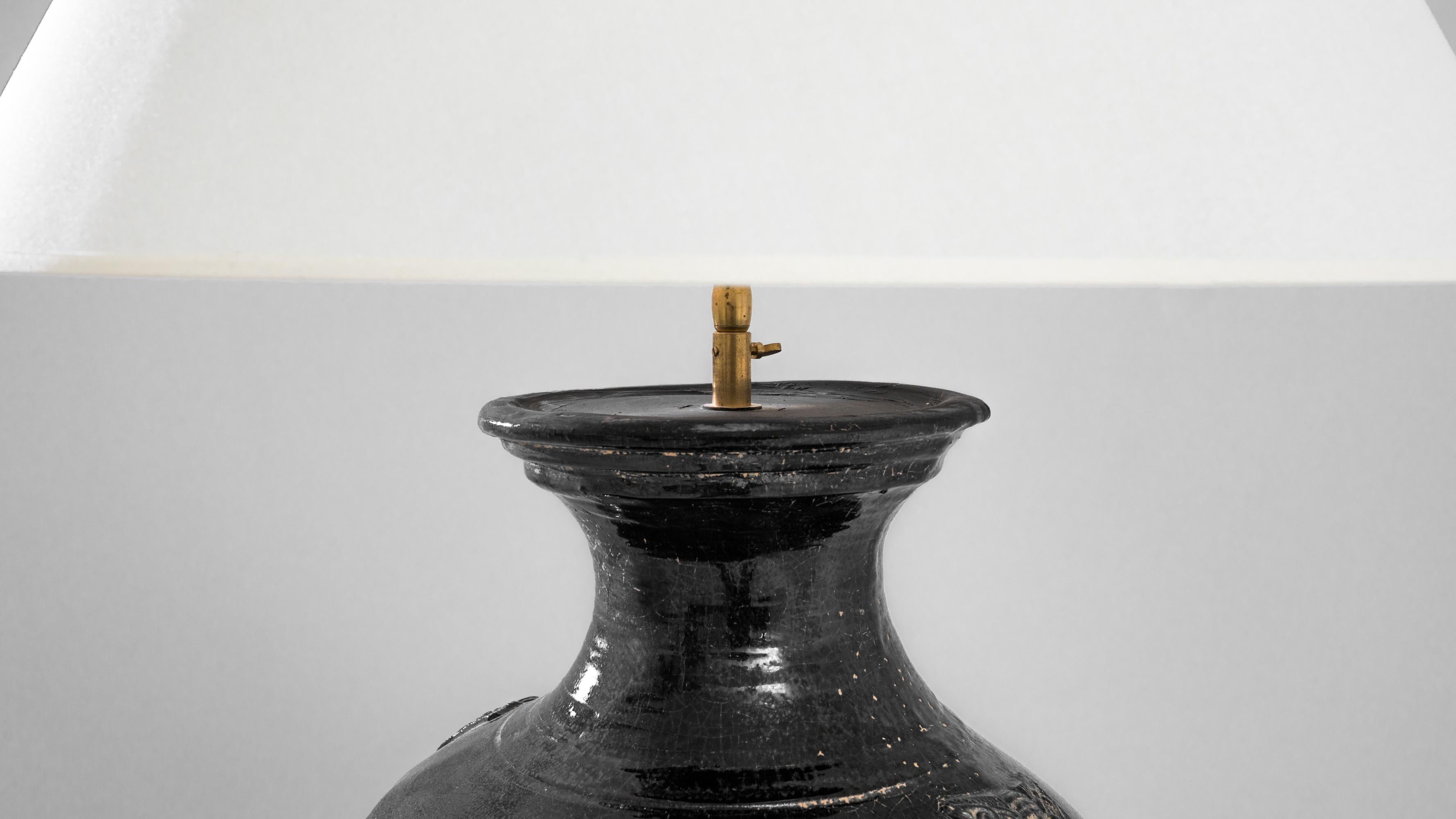 Country Vintage Chinese Black Ceramic Vase Table Lamp
