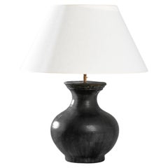 Vintage Chinese Black Ceramic Vase Table Lamp