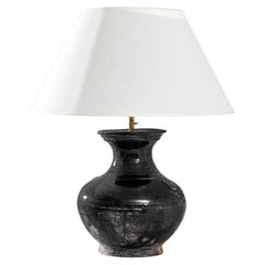 Vintage Chinese Black Ceramic Vase Table Lamp