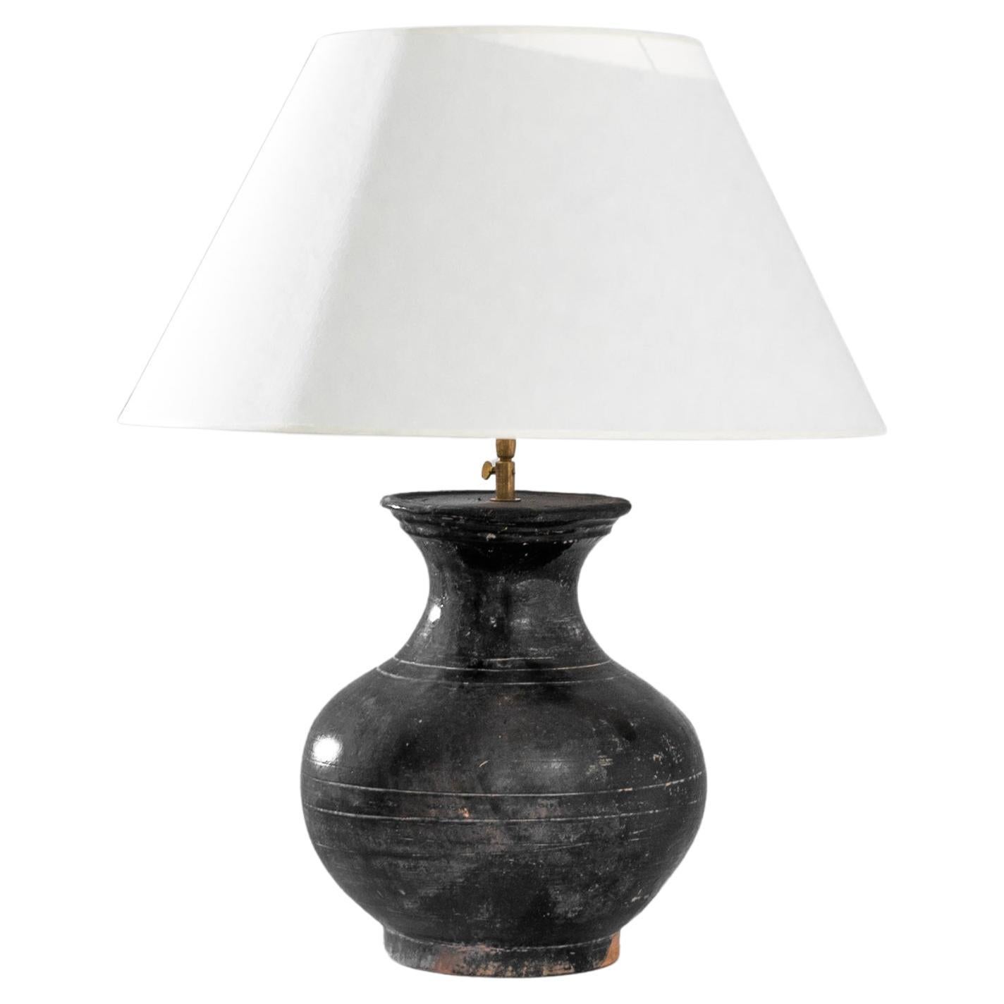 Vintage Chinese Black Ceramic Vase Table Lamp