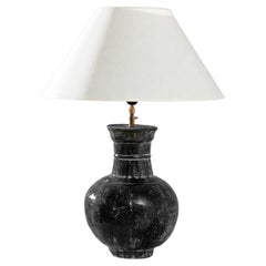 Lampe de bureau chinoise vintage à vase en céramique noire