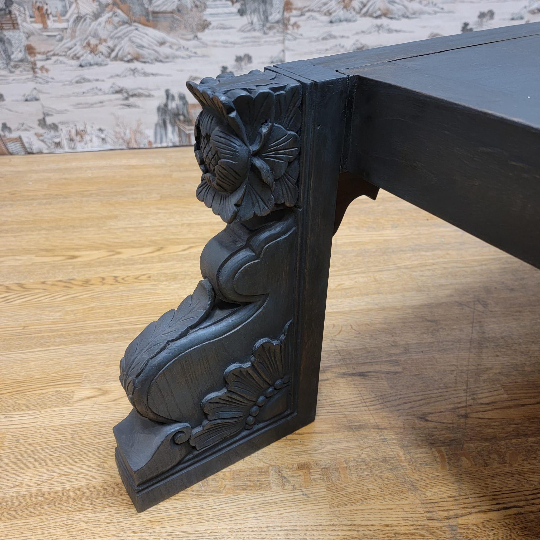 Vintage Chinese Black Elmwood Coffee Table with Carved Legs For Sale 4