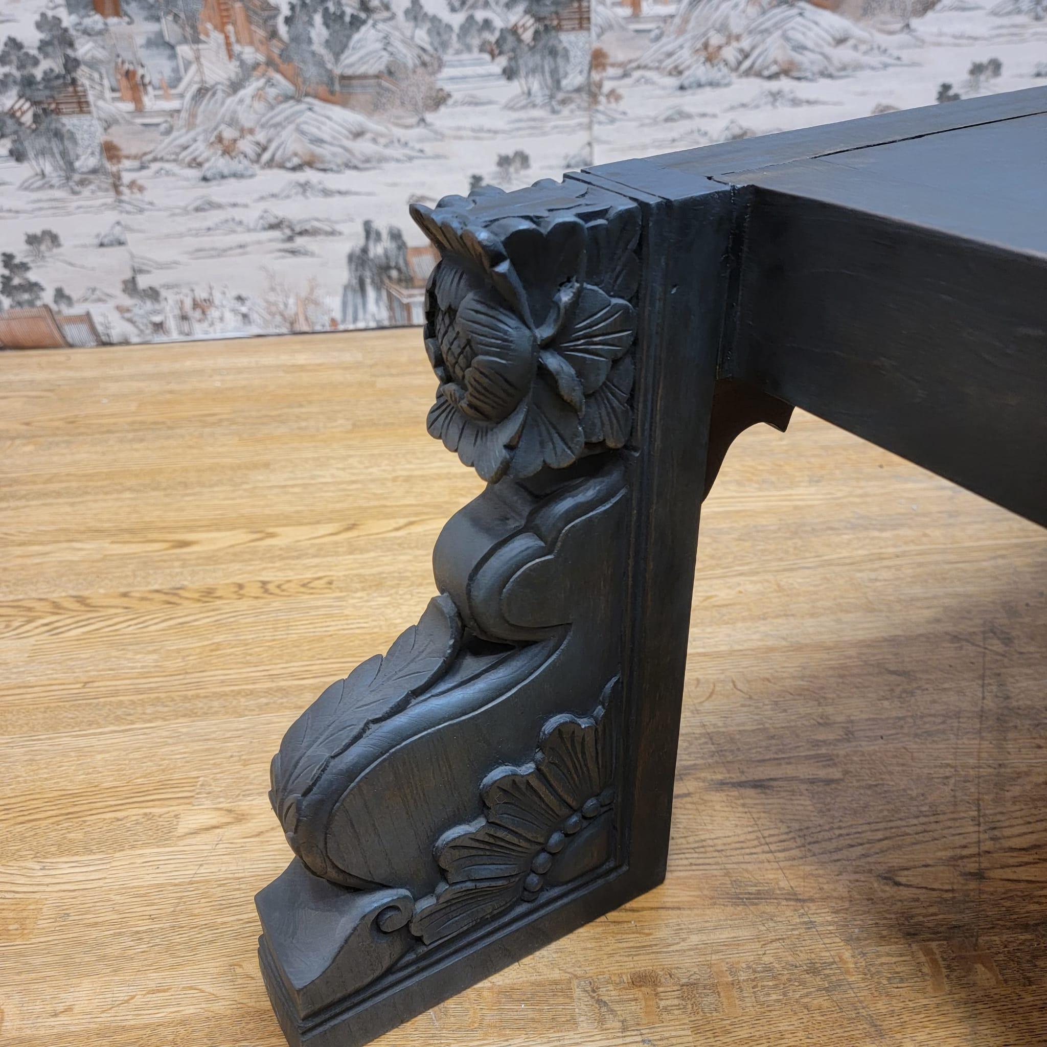 Vintage Chinese Black Elmwood Coffee Table with Carved Legs For Sale 5