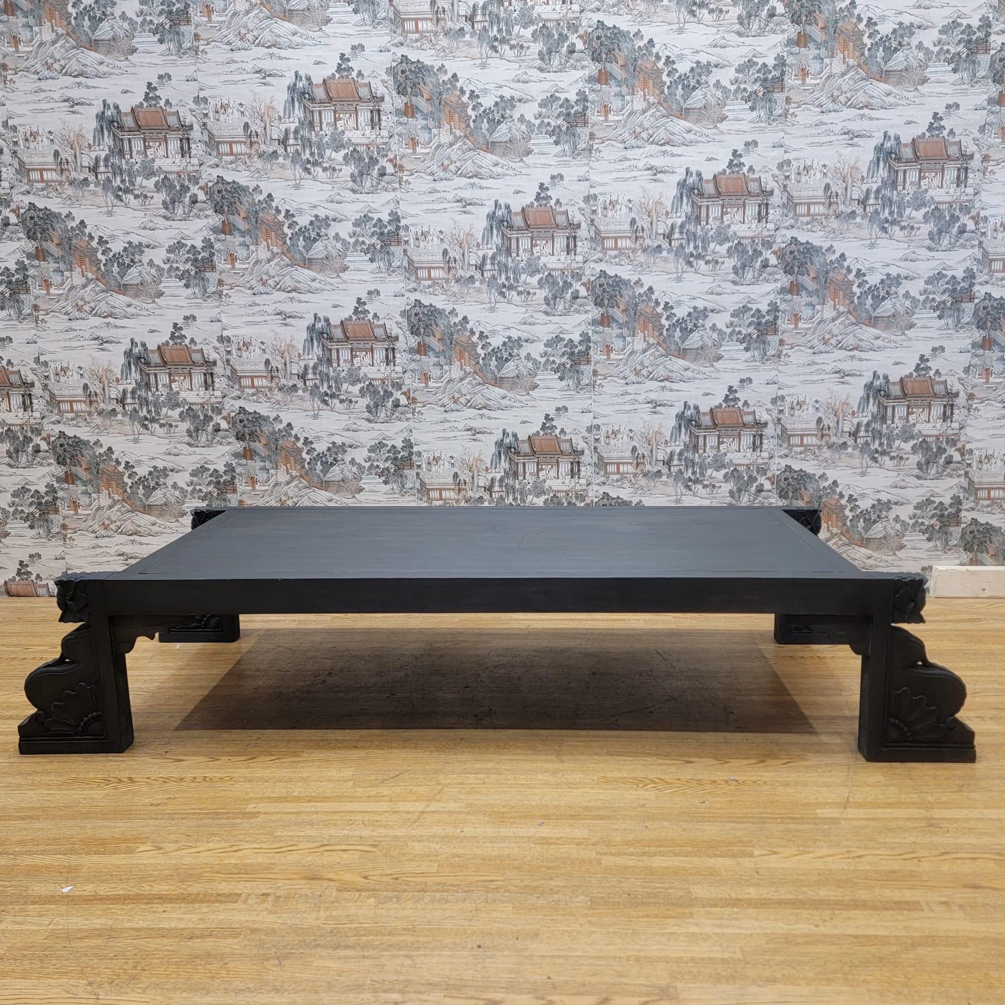 Vintage Chinese Black Elmwood Coffee Table with Carved Legs For Sale 6