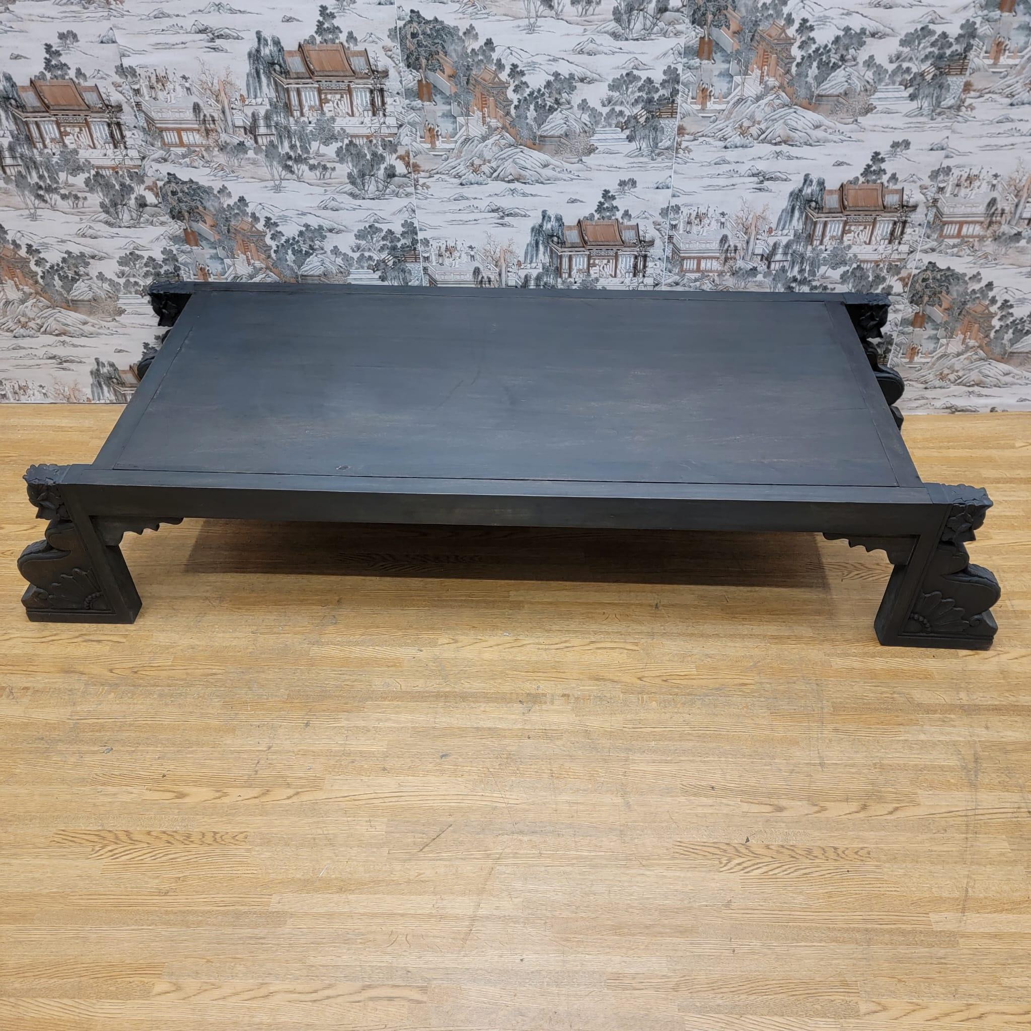 Vintage Chinese Black Elmwood Coffee Table with Carved Legs For Sale 1