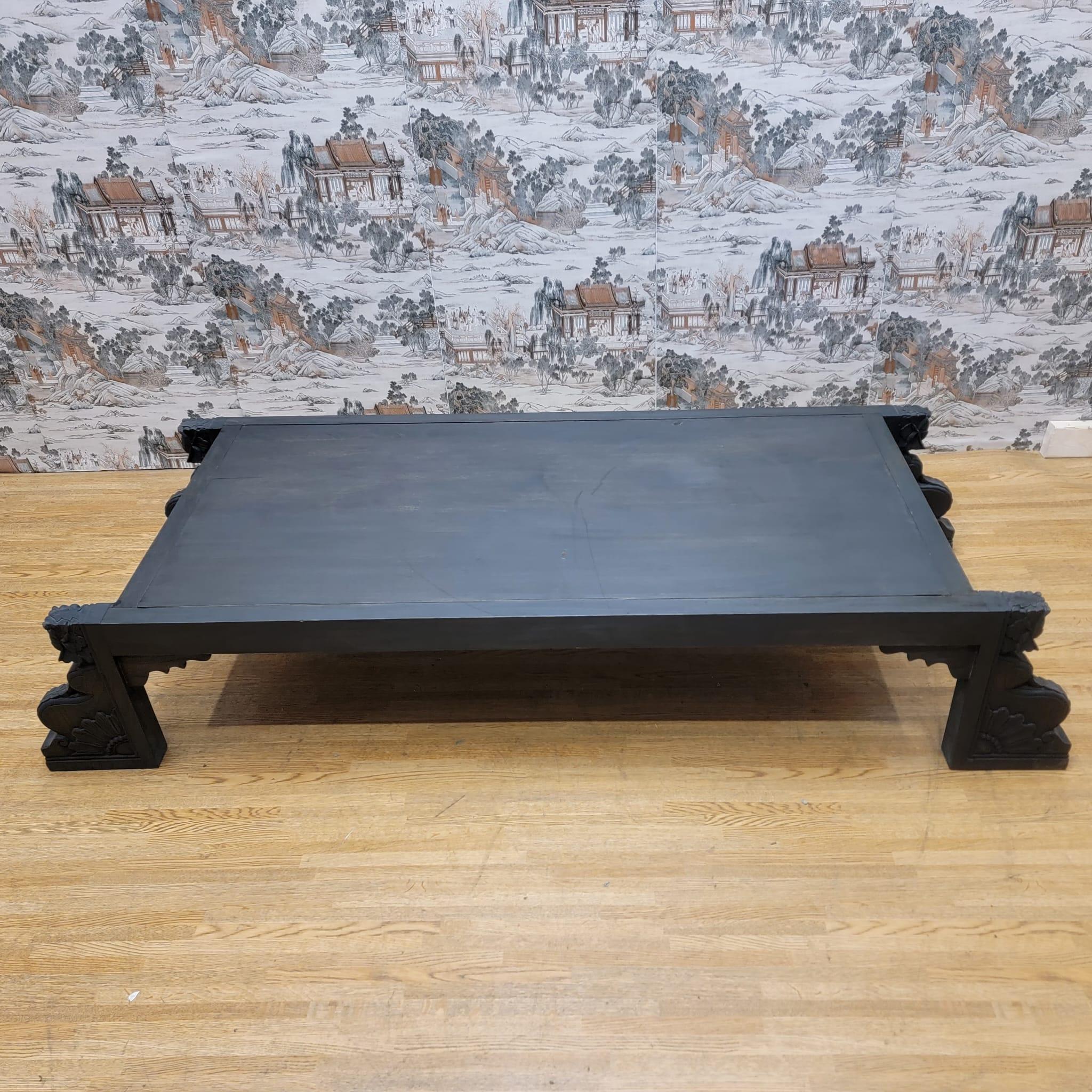 Vintage Chinese Black Elmwood Coffee Table with Carved Legs For Sale 2