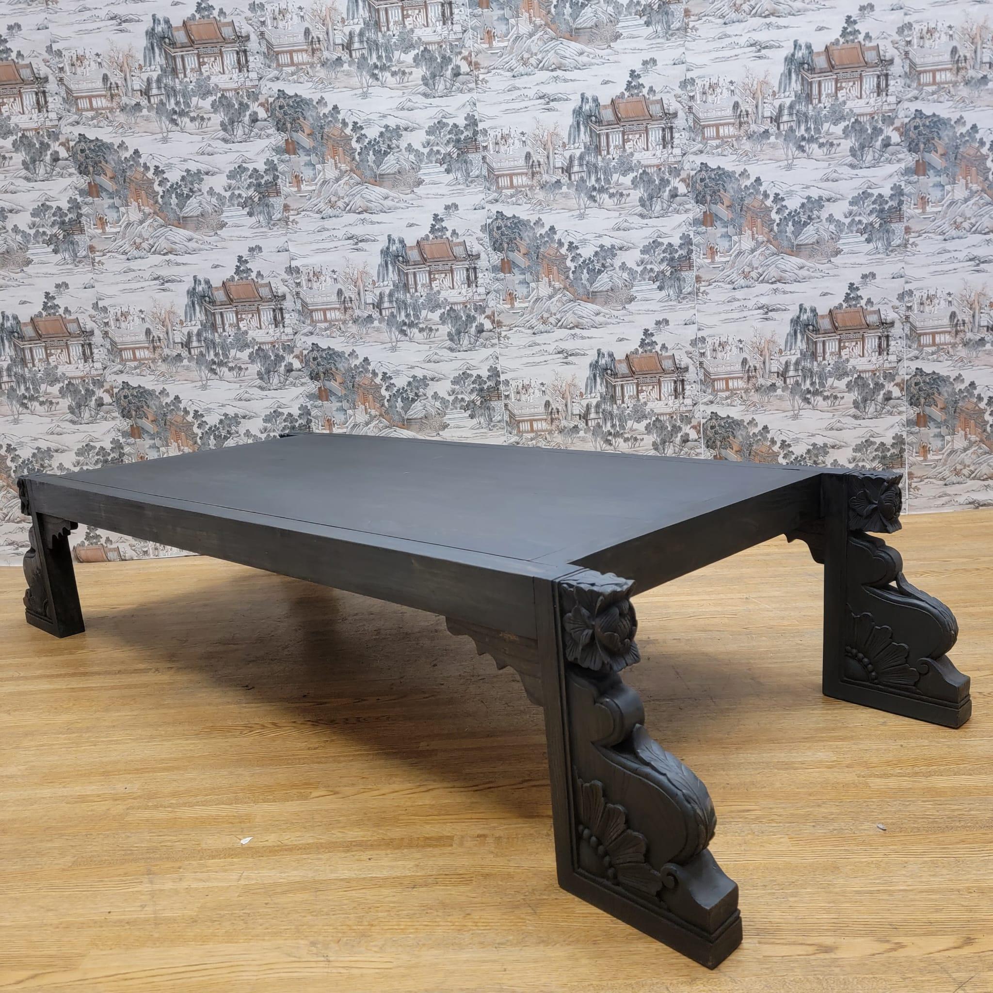 Vintage Chinese Black Elmwood Coffee Table with Carved Legs For Sale 3