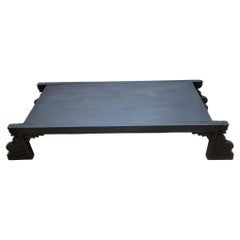 Vintage Chinese Black Elmwood Coffee Table with Carved Legs