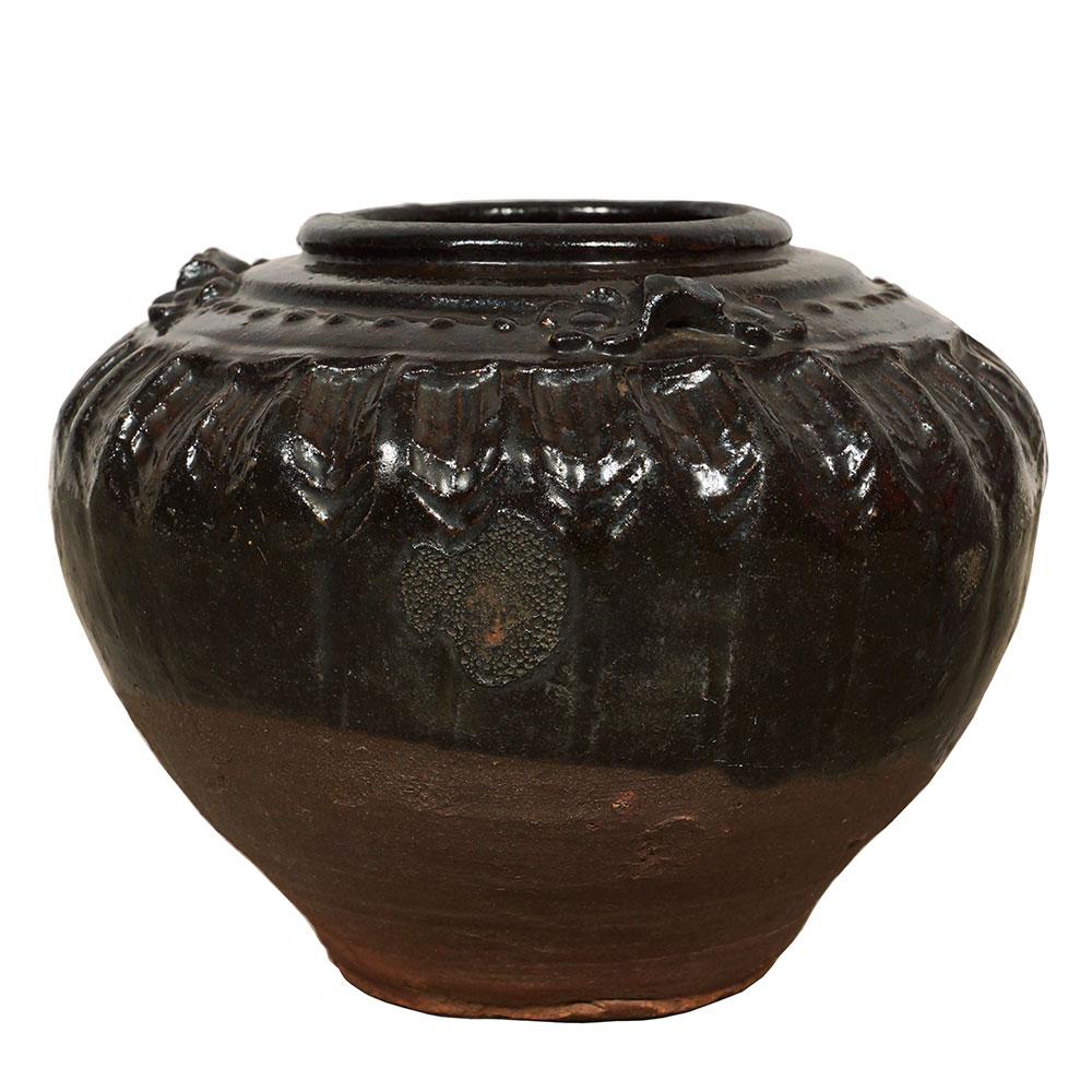 Cinese Urna cinese d'epoca in ceramica a smalto nero in vendita